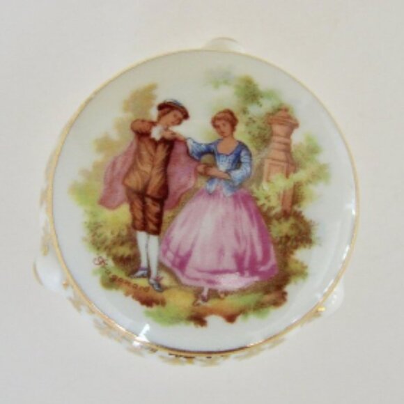 Limoges Jewelry - Limoges France Jewellery Trinket Dish Box Victorian Courting Couple Shabby Chic